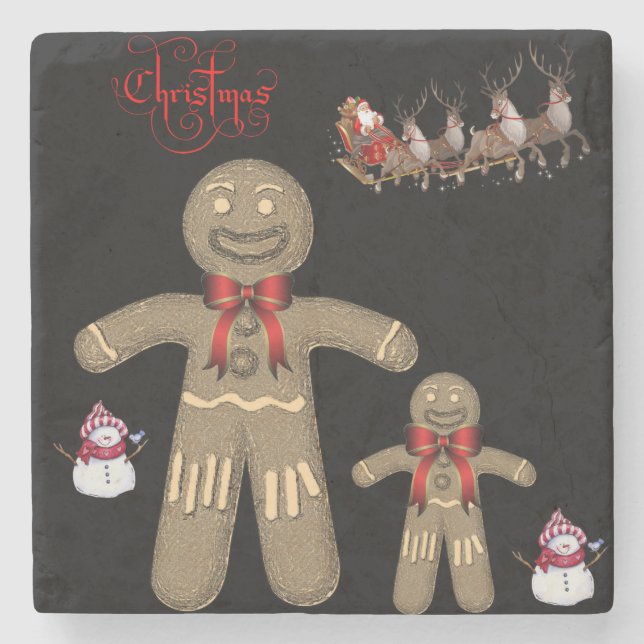 Gingerbread Marble Stone Coaster Christmas (Front)