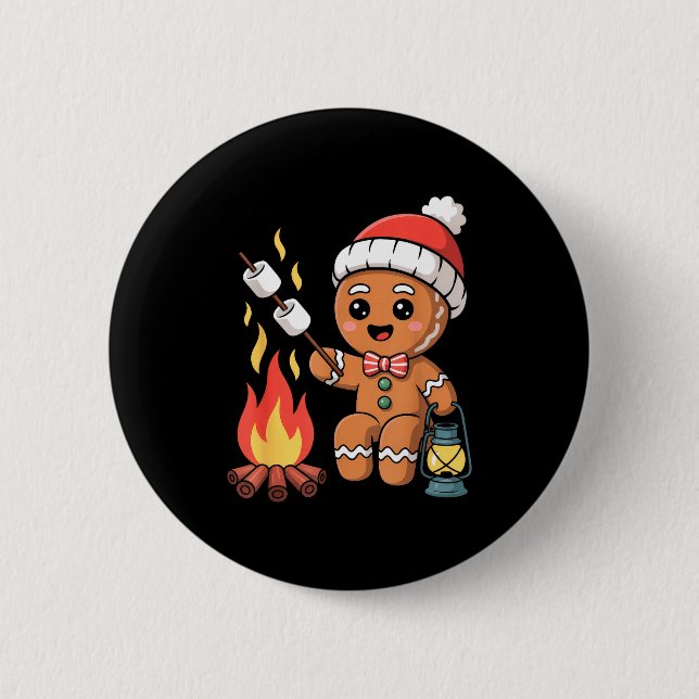 Gingerbread Marshmallow Roaster Camng Christmas  6 Cm Round Badge (Front)