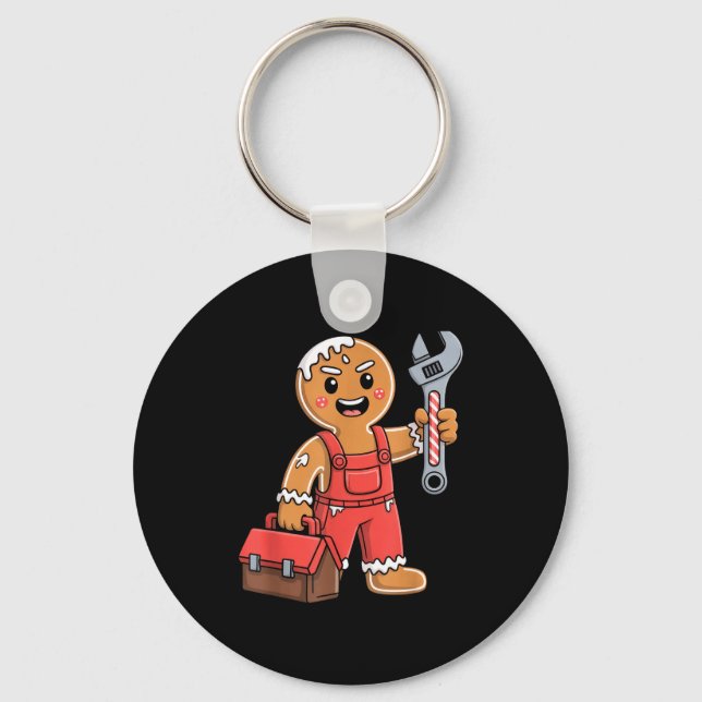 Gingerbread Mechanic Handyman Fixer Worker Christm Key Ring (Front)