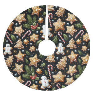 Gingerbread Men and Candy Canes Christmas Brushed Polyester Tree Skirt