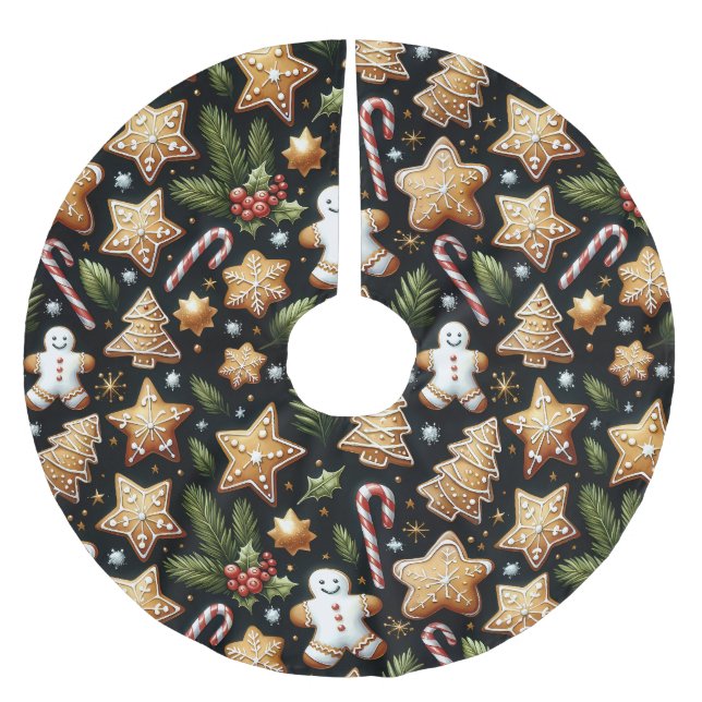 Gingerbread Men and Candy Canes Christmas Brushed Polyester Tree Skirt (Front)