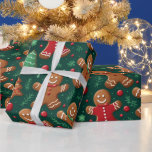 Gingerbread Men and Christmas Trees Christmas Wrapping Paper<br><div class="desc">Introducing our Super Cute Green Christmas Wrapping Paper, a delightful choice for adding a touch of whimsy to your holiday gifts. The vibrant green background sets the stage for a festive atmosphere, providing the perfect backdrop for the playful and charming design elements. This wrapping paper features an array of super...</div>