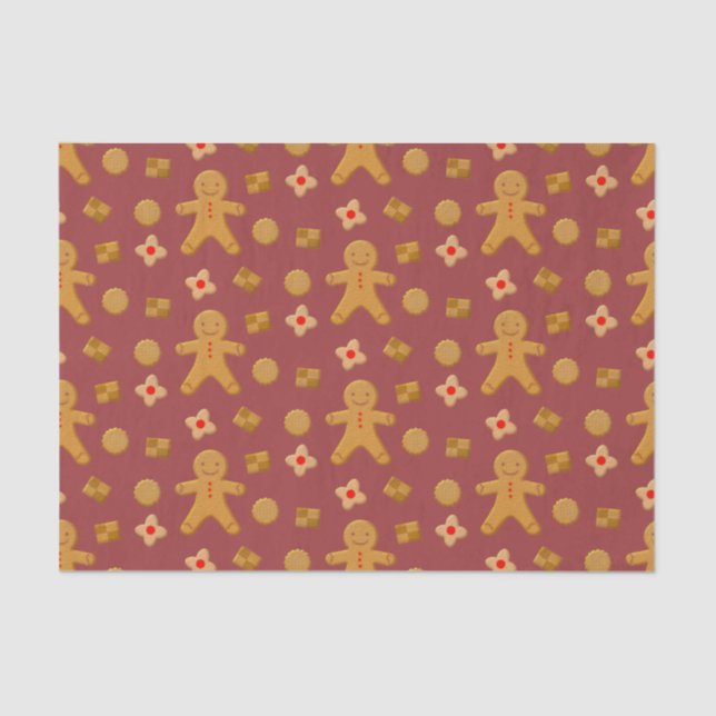 Gingerbread Men and Cookies Burgundy Pattern Tissue Paper (Front)
