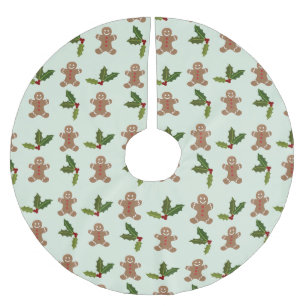 Gingerbread Men and Holly Pattern Brushed Polyester Tree Skirt