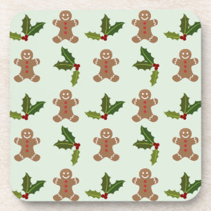 Gingerbread Men and Holly Pattern Coaster