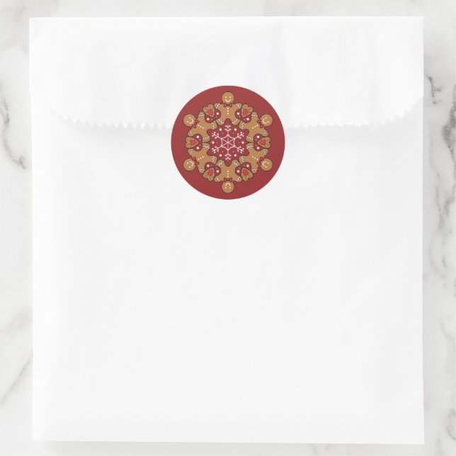 Gingerbread Men And Snowflake Mandala Classic Round Sticker (Bag)