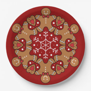 Gingerbread Men And Snowflake Mandalas Paper Plate