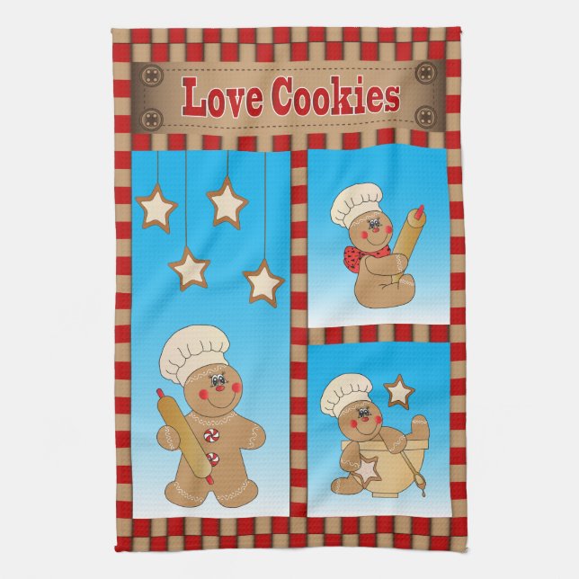 Gingerbread Men Bakers Love Cookies Tea Towel (Vertical)