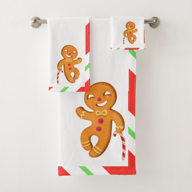 Gingerbread Men Bathroom Towel Set (Insitu)