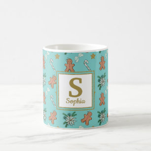 Gingerbread men, Bows and Candy canes monogram Coffee Mug