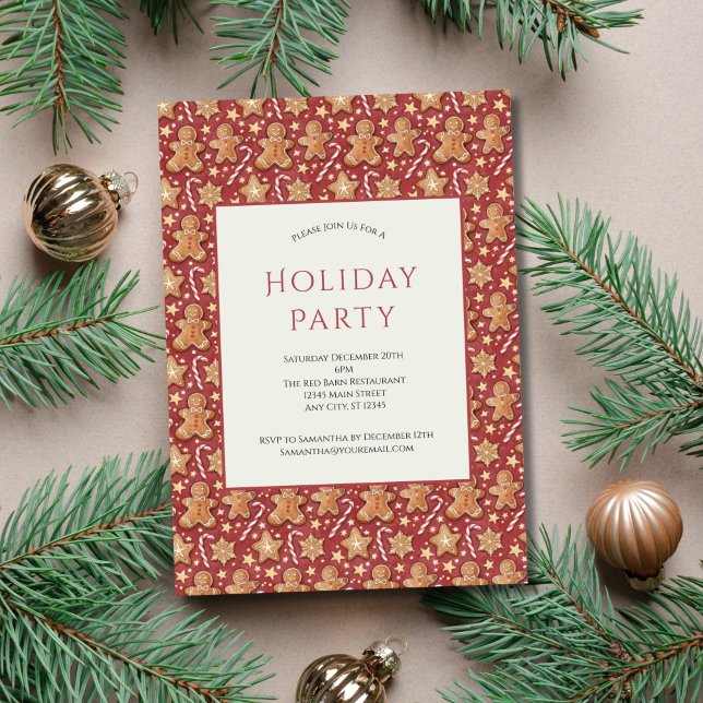 Gingerbread Men Candy Cane Holiday Christmas Party Invitation (Gingerbread men and Candy canes Holiday Christmas Party Invitation. Printed or digital download)