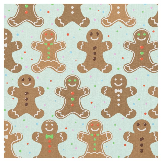 Gingerbread Men Christmas Pattern Fabric (Close Up)