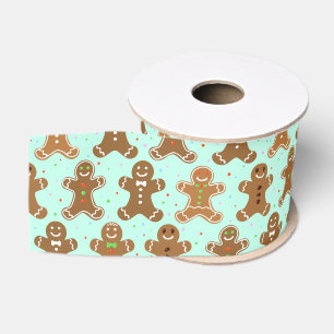 Gingerbread Men Christmas Pattern Grosgrain Ribbon