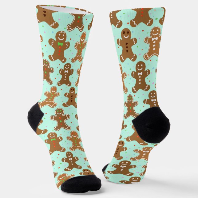 Gingerbread Men Christmas Pattern  Socks (Angled)