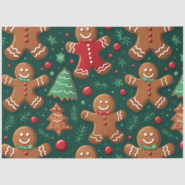 Gingerbread Men & Christmas Tree Cookie Christmas Tissue Paper (Front)