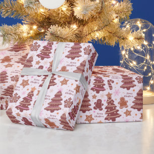 Gingerbread Men Christmas Trees Merry Christmas Wrapping Paper
