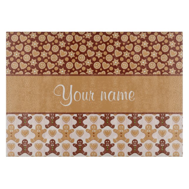 Gingerbread Men Faces and Hearts Cutting Board (Front)