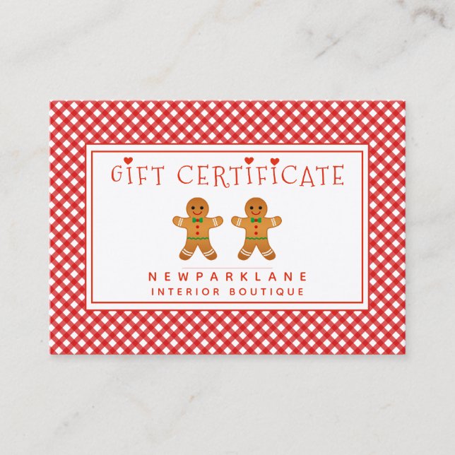 Gingerbread Men Gingham Christmas Gift Certificate (Front)