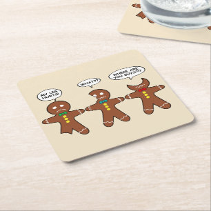 Gingerbread Men My Leg Hurts Holiday Square Paper Coaster