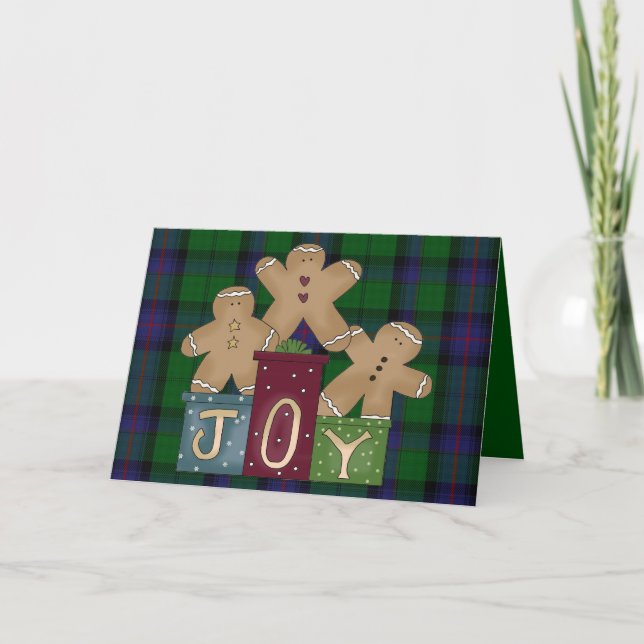 Gingerbread Men Plaid Christmas Greeting Card (Front)