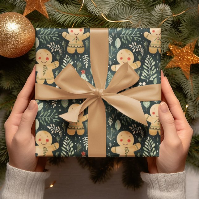 Gingerbread Men Winter & Christmas Greenery Wrapping Paper (Creator Uploaded)