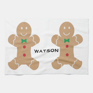 Gingerbread Men with Name Tea Towel