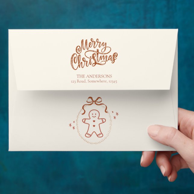 Gingerbread Merry Christmas Bow Neutral Beige  Envelope (Hand)