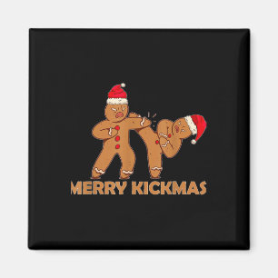 Gingerbread Merry Kickmas Funny Karate Santa Famil Magnet
