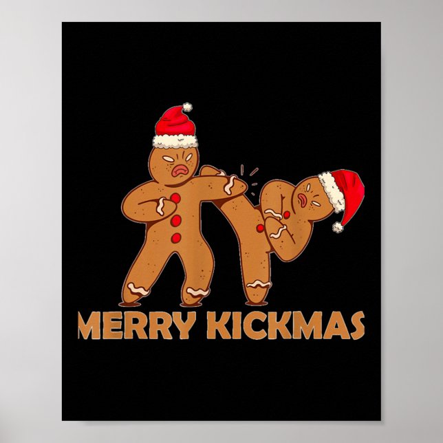Gingerbread Merry Kickmas Funny Karate Santa Famil Poster (Front)