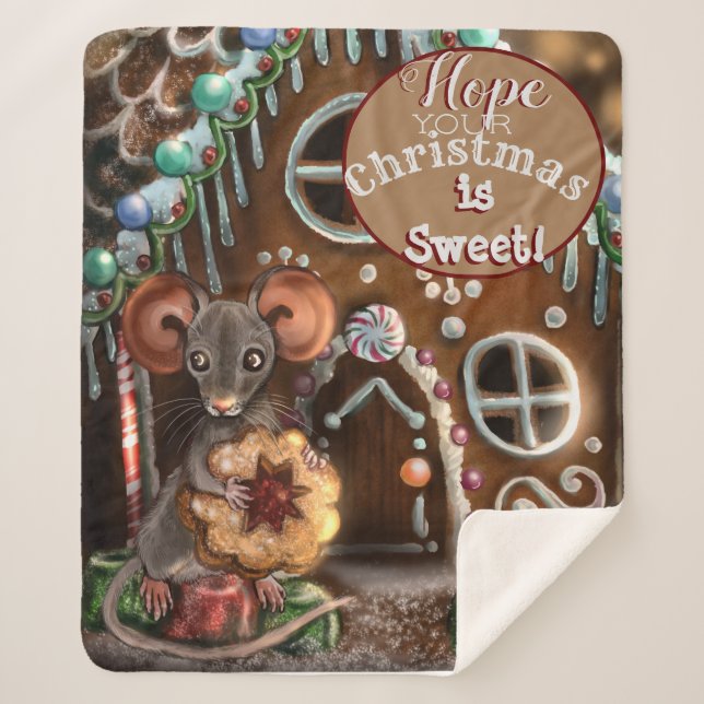 Gingerbread Mouse Christmas Sherpa Blanket (Front)