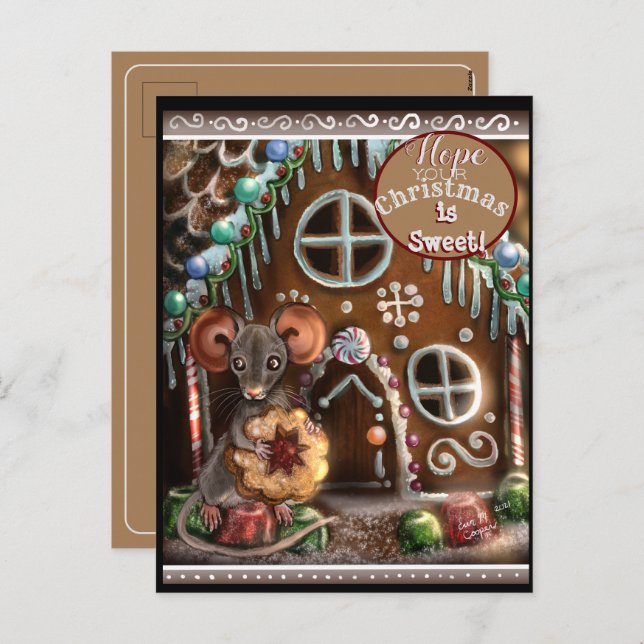 Gingerbread Mouse Sweet Christmas Holiday Postcard (Front/Back)