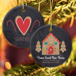 Gingerbread New Home Chalkboard Holiday Custom Ceramic Tree Decoration<br><div class="desc">“Home Sweet New Home”. Here’s a wonderful way celebrate your 1st Christmas in your new home with this adorable, whimsical, chic, simple, modern, custom name Christmas ornament. A cute gingerbread house, cookie trees and playful script typography overlay a dark charcoal grey chalkboard background. Personalise with your names and year. A...</div>