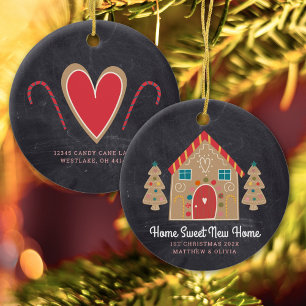 Gingerbread New Home Chalkboard Holiday Custom Ceramic Tree Decoration
