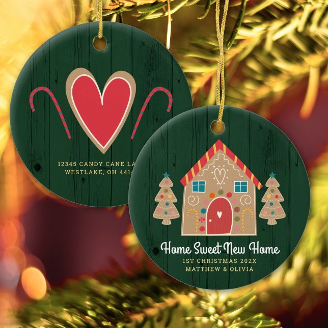 Gingerbread New Home Rustic Green Holiday Custom Ceramic Tree Decoration (Creator Uploaded)