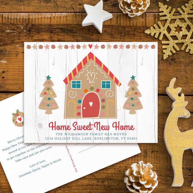 Gingerbread New Home Rustic Wood Holiday Moving Announcement Postcard (Creator Uploaded)