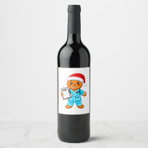 Gingerbread Nurse Christmas 2026 Holiday Healthcar Wine Label