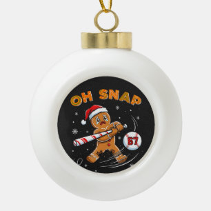 Gingerbread Oh Snap 67 Baseball Ceramic Ball Christmas Ornament