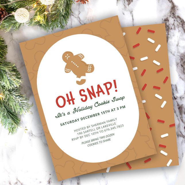 Gingerbread "Oh Snap!" Holiday Cookie Swap Invitation (Creator Uploaded)