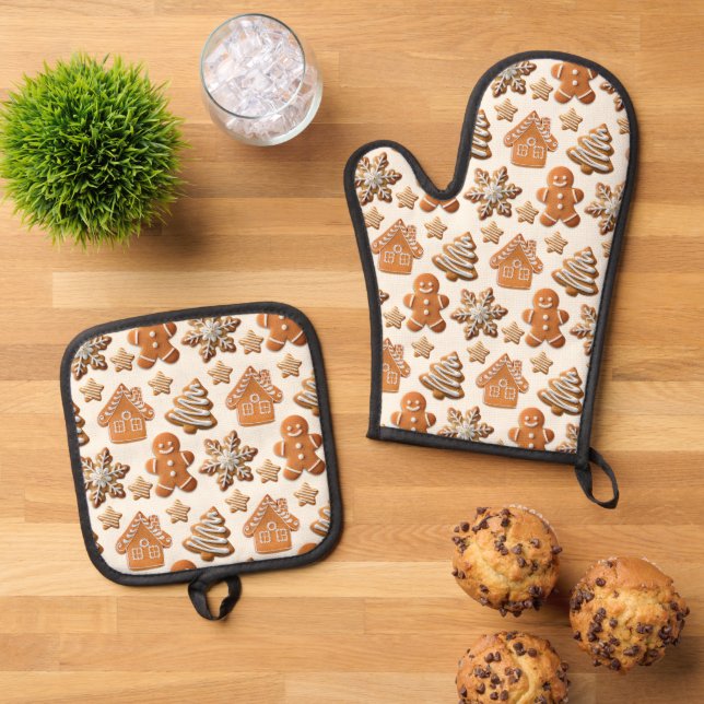 Gingerbread Oven Mitt & Pot Holder Set (Top Down)