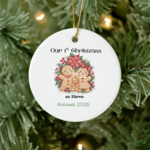 Gingerbread People Our 1st Christmas as Three Gift Ceramic Tree Decoration