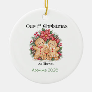 Gingerbread People Our 1st Christmas as Three Gift Ceramic Tree Decoration