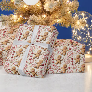 Gingerbread & Peppermint Candy Pattern Wrapping Paper