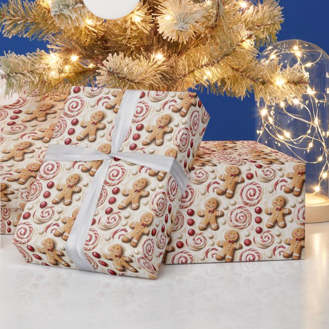 Gingerbread & Peppermint Candy Pattern Wrapping Paper (Holidays)