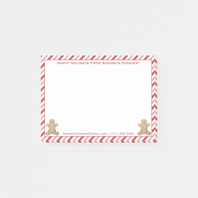 Gingerbread Peppermint Happy Holidays Personalised Post-it Notes (Front)