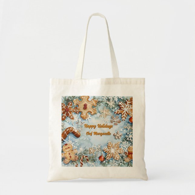 Gingerbread Personalised Chef Christmas Gift Tote Bag (Front)