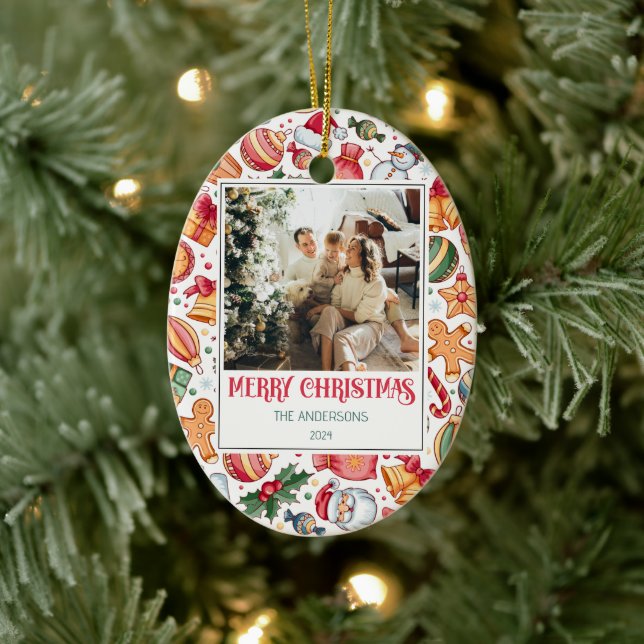 Gingerbread Personalised Merry Christmas Photo Ceramic Tree Decoration (Tree)