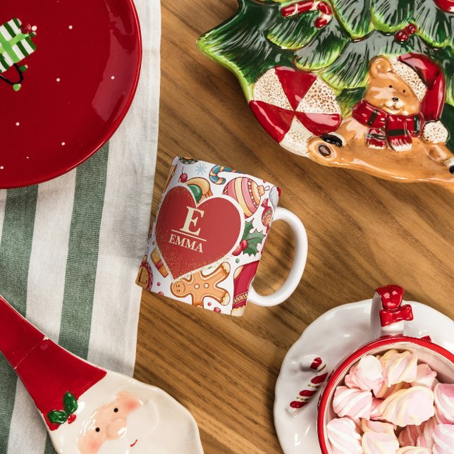 Gingerbread Personalised Monogram & Name Christmas Coffee Mug (Creator Uploaded)