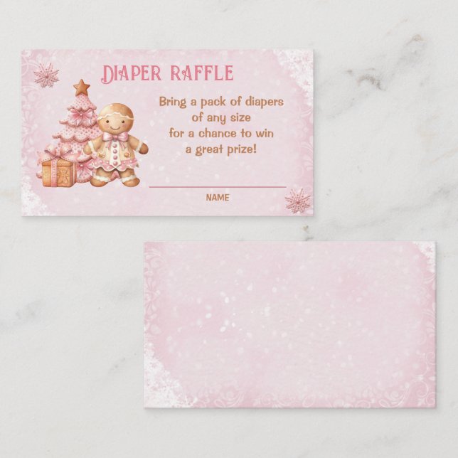 Gingerbread Pink Baby Shower Diaper Raffle Card (Front/Back)