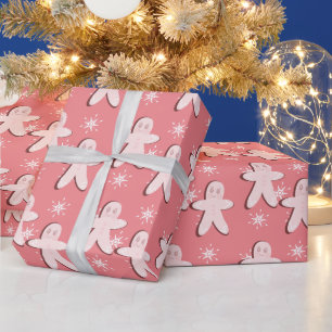 Gingerbread Pink Cookie and Snowflakes Wrapping Pa Paper