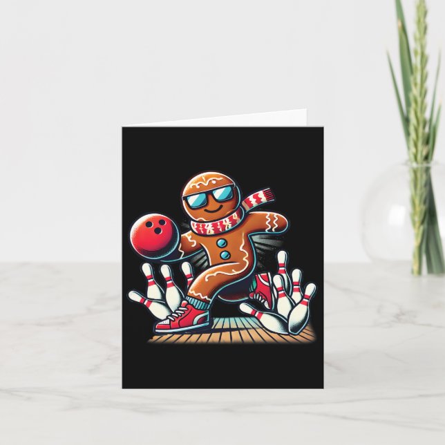 Gingerbread Playing Bowling Ll And Pins Christmas  Card (Front)
